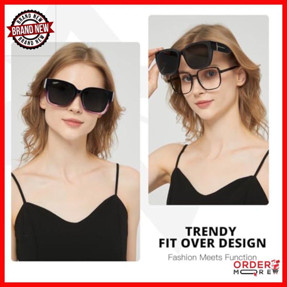 Women's Polarized Fit Over Glasses Sunglasses, Oversized Square Frame, UV400 - Picture 3 of 7